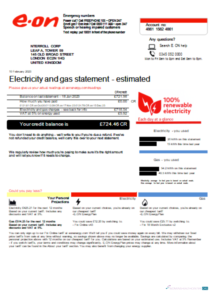 Download E.ON UK utility business bill, SCR1 Photoshop template